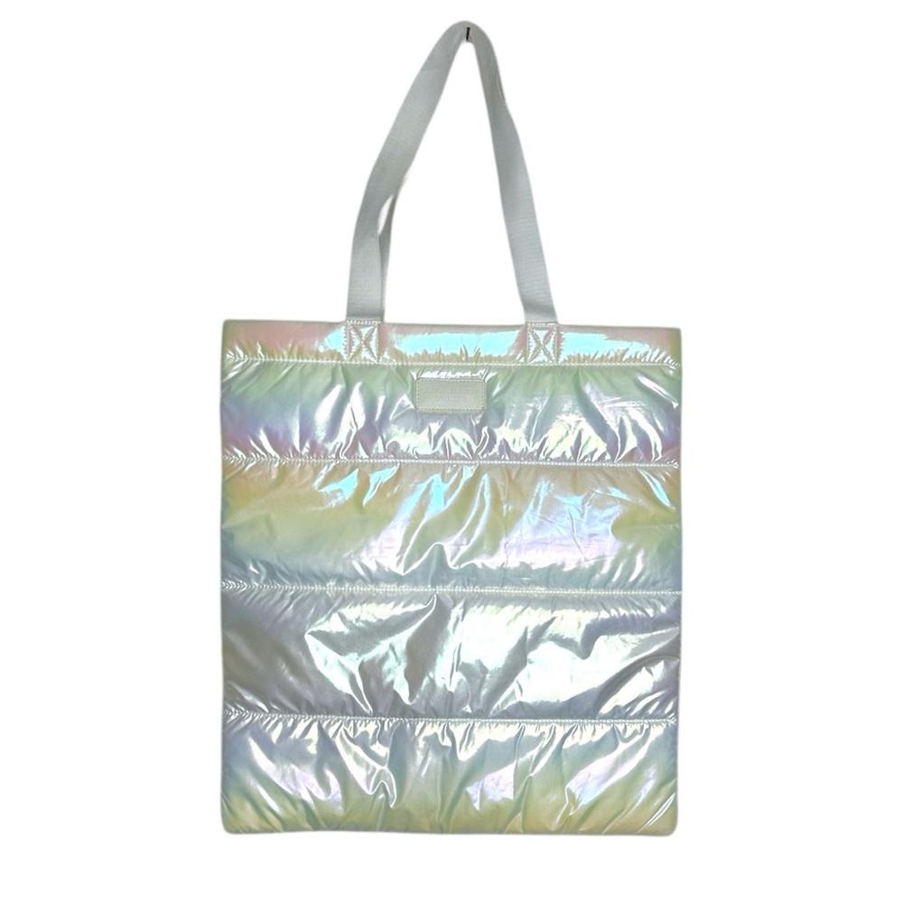 Bath & Body Works Iridescent Holographic Quilt Puffer Tote Bag Metallic Shopper